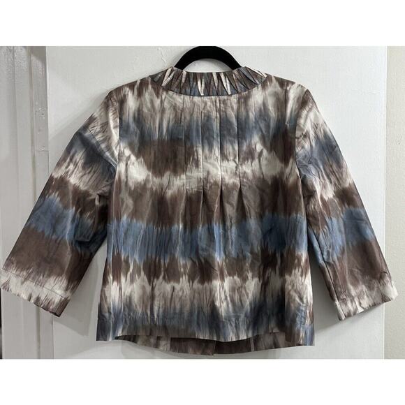 CHICO’S DARYA Tie Dye Ikat 3/4 Sleeve Snap Front Jacket Career Medium Size 1 - Picture 2 of 7